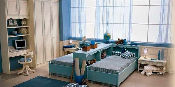 голубая детская комната для мальчиков