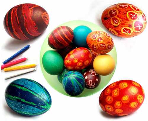 оригинальные идеи покраски яиц на Пасху: с помощью карандашей и мелков