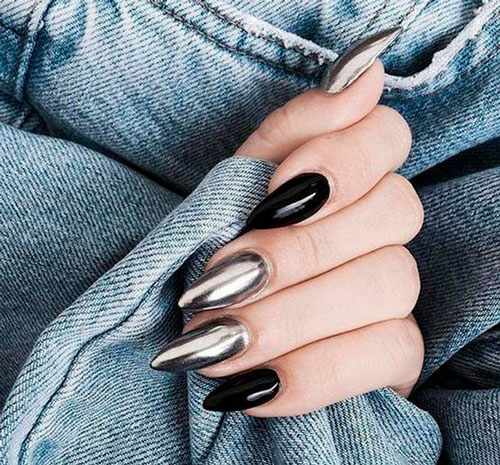 новый дизайн 2018: острые ногти металлик