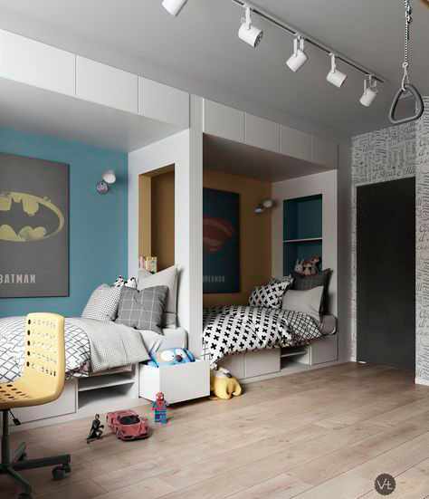 дизайн детской комнаты для мальчиков: супер герои