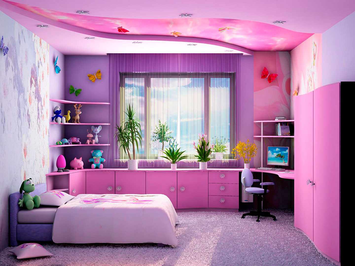отделка детской комнаты фиолетовым цветом