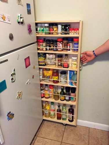 идея как навести порядок на маленькой кухне: узкий шкаф