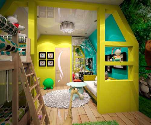 Детская мансардная комната для двух детей