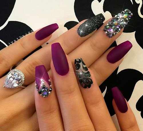 фиолетовый дизайн ногтей формы балерина