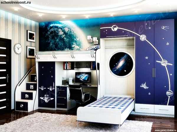 космический дизайн детской комнаты для двух мальчиков