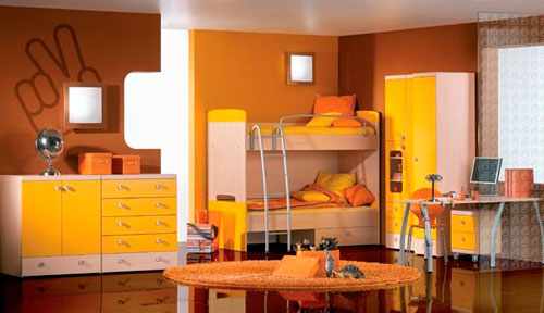 разные оттенки оранжевого цвета в детской
