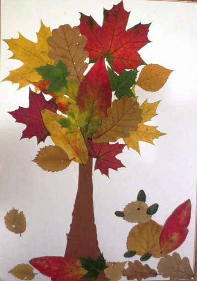 аппликация из листьев и бумаги на тему осень в школу для детей 4