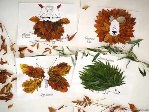 аппликация из листьев и бумаги на тему осень в школу для детей 3