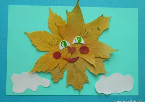 аппликация из листьев и бумаги на тему осень в школу 7