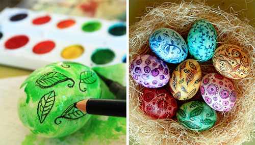 оригинальные идеи покраски яиц на Пасху: с помощью карандашей и мелков 2