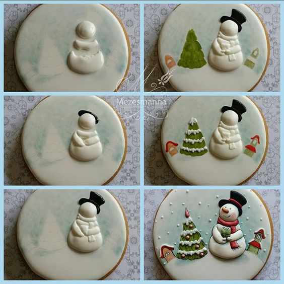 новогоднее печенье в форме снеговиков