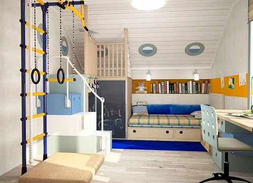 Детская мансардная комната в морском стиле