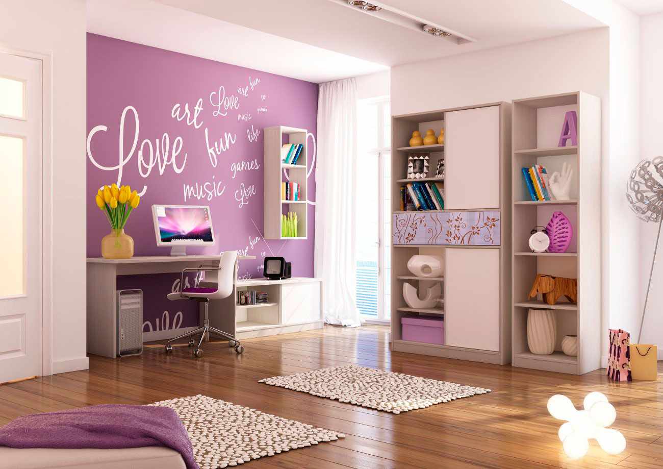 детская комната с фиолетовой стеной