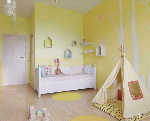 детская комната в желтых цветах