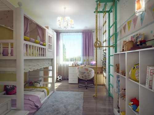 зонирование комнаты на спальню и детскую