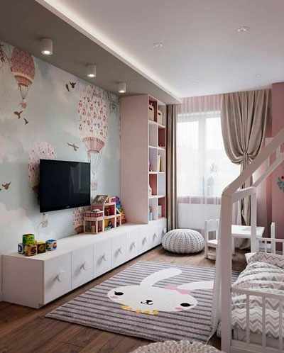 дизайн детской комнаты прямоугольной формы с окном 4