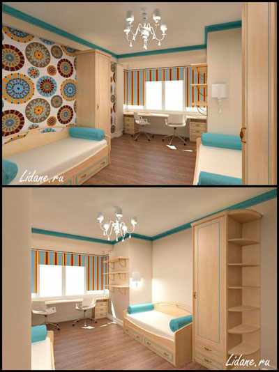 дизайн детской комнаты прямоугольной формы 7