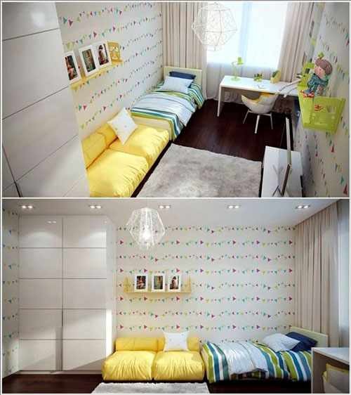 дизайн детской прямоугольной комнаты для школьника 5