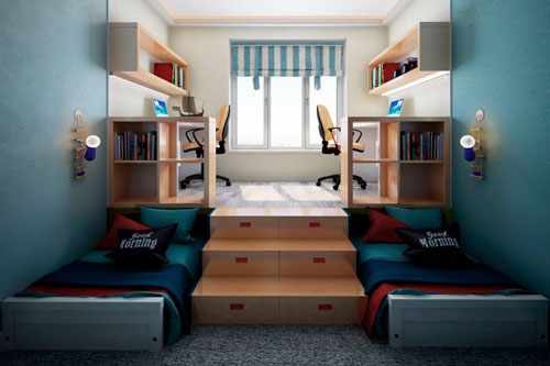 Дизайн прямоугольной комнаты для двух детей