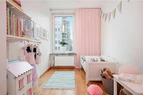 Дизайн прямоугольной комнаты для девочки
