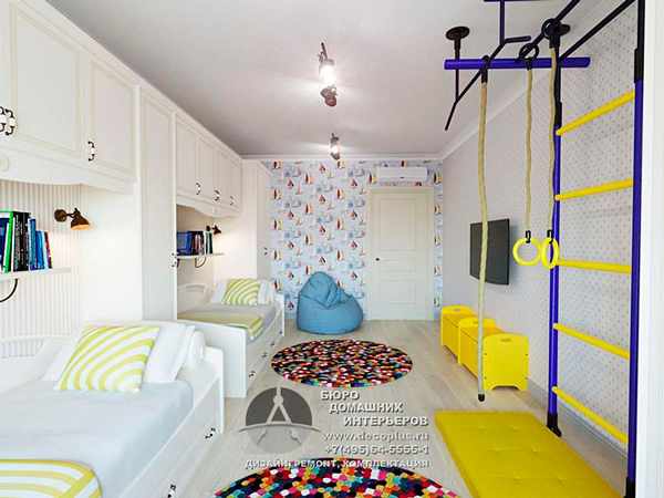 белая детская комната для двух мальчиков