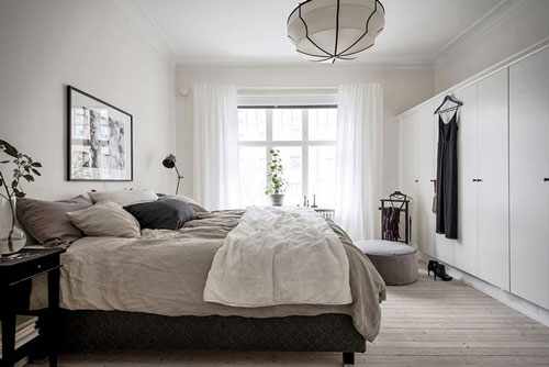 фото интерьера спальни в скандинавском стиле шкаф