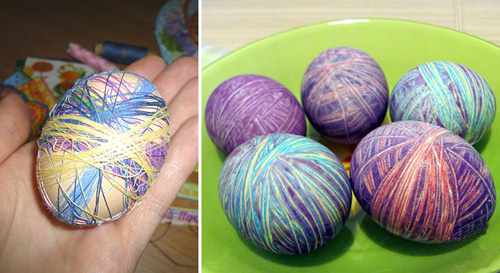 Как красить яйца на Пасху с помощью ниток