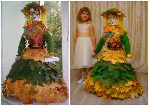 поделка платье из листьев для куклы в детский сад 4