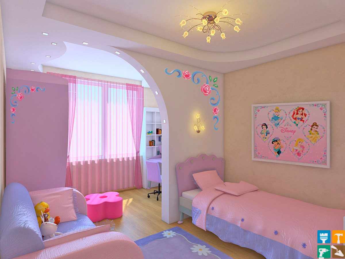 детская комната в фиолетовом и розовом цвете