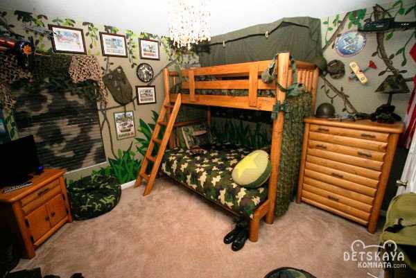 дизайн детской комнаты для двух мальчиков в военном стиле