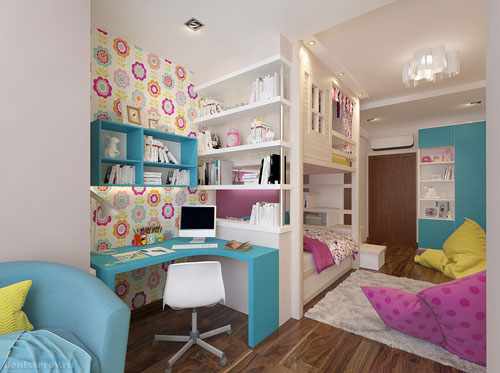 зонирование детской комнаты и спальни родителей