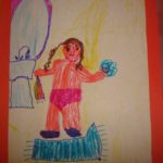 Детский рисунок: девочка умывается