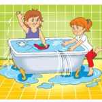 Рисуное, где дети перелили воду в ванной