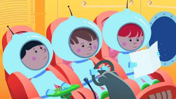 Анимационные космонавты в ракете