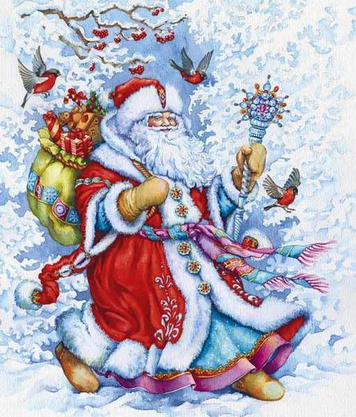 Дед Мороз несёт за спиной мешок с подарками