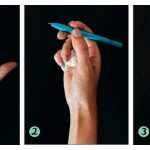 Три этапа захвата карандаша с салфеткой