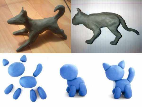 Собака и кошка скульптурным способом, котёнок конструктивным методом