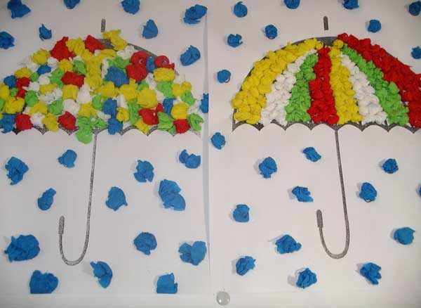 Два зонтика, выполненные в технике аппликации из бумажных салфеток