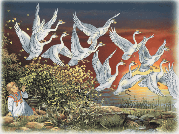 Иллюстрация к сказке Андерсена «Дикие лебеди»