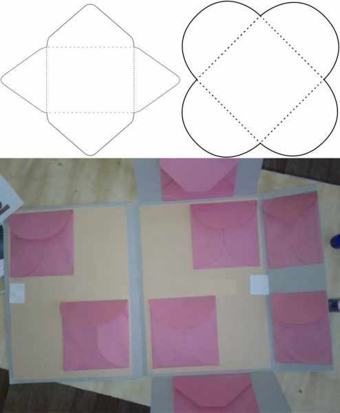 Шаблоны конвертов, конверты наклеены внутри развёрнутой папки