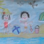 Рисунок девочка и мальчик на пляже