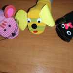 Мышка, собачка и кошка из лилового, жёлтого и чёрного носков