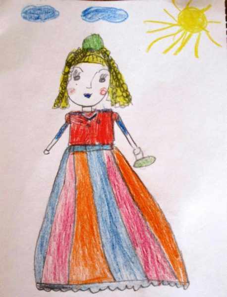 Рисованная девочка в длинном платье