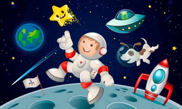 Анимационный космонавт ходит по Луне