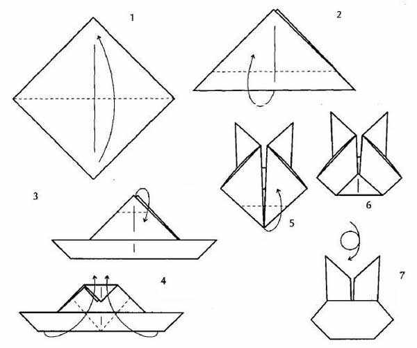 Схема оригами для изготовления зайчика