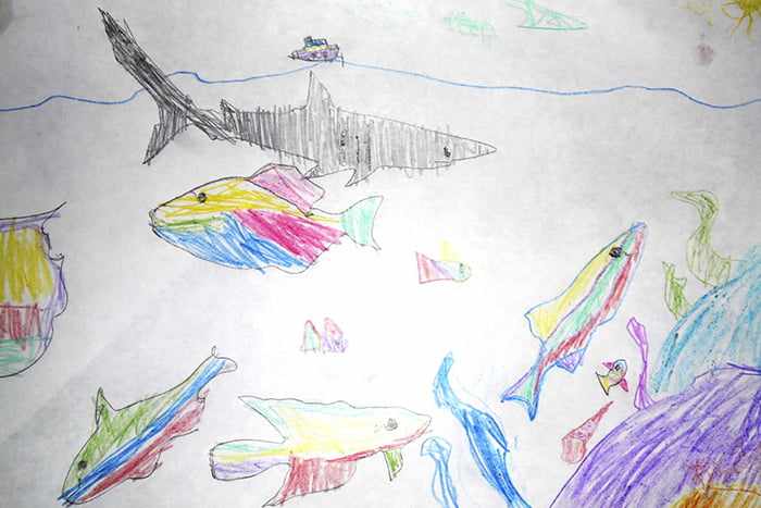 Детский рисунок - морские рыбы