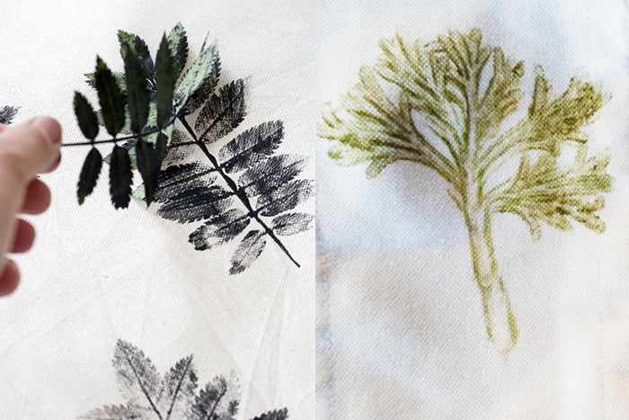 Отпечатки листьев на ткани