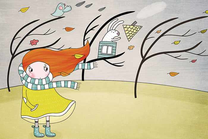 Рисунок - девочка на ветру