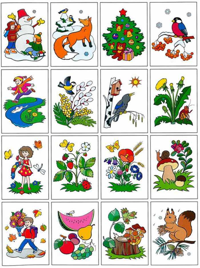 Карточки на тему времен года для детей