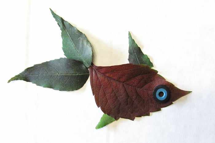 Аппликация из осенних листьев Рыбка